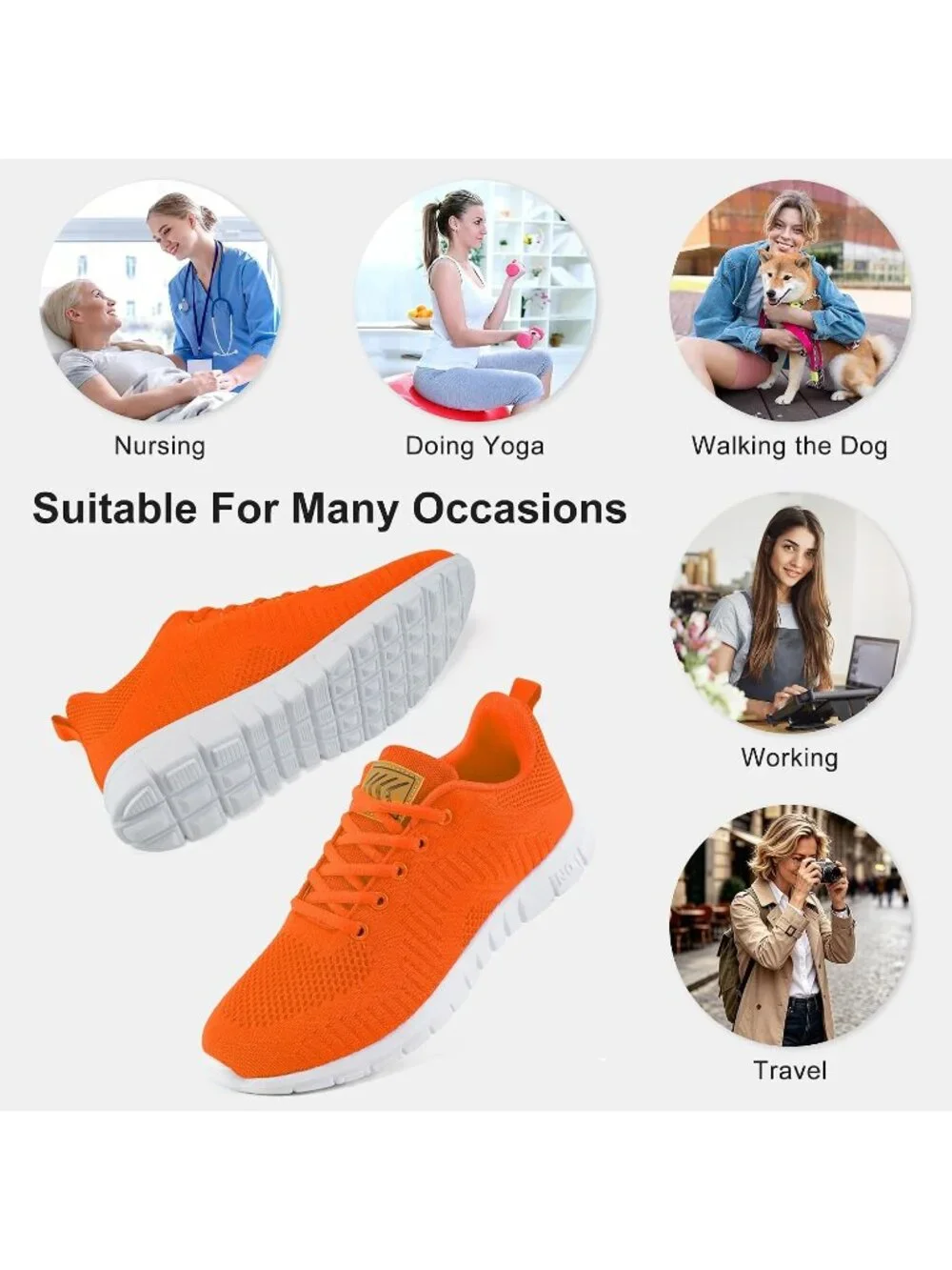 Women's Orange Lightweight Non Slip Comfortable Breathable Pull On Sneakers